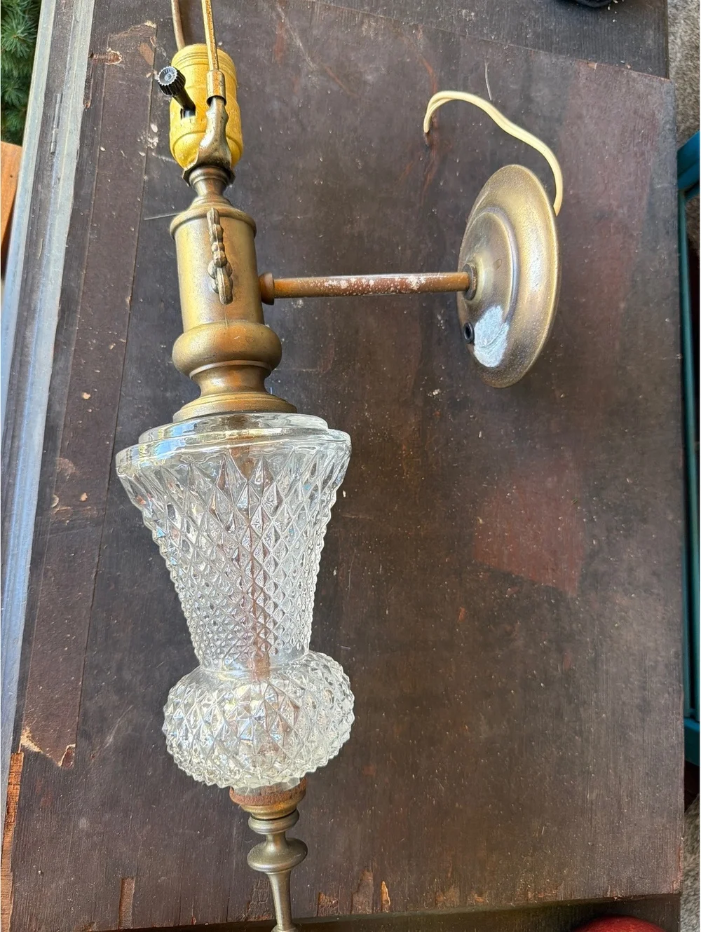 Vintage Wall Lamp with Cut Glass and Brass Finish